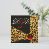 LEOPARD FUR RIBBON, RED RUBY GEMSTONE MONOGRAM EINLADUNG (Stehend Vorderseite)