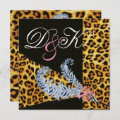 LEOPARD FUR RIBBON UND DIAMOND FEATHERS MONOGRAM EINLADUNG (Vorne/Hinten)