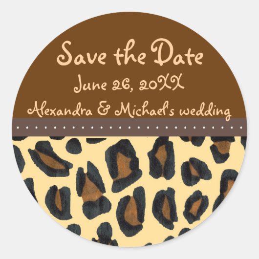 Leopard Fur Save the Date Runder Aufkleber (Vorderseite)