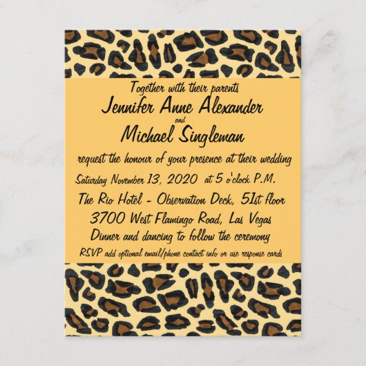 Leopard Fur zeitgenössische Hochzeit Begleitkarte (Vorderseite)