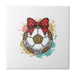 Leopard Fußball Bow Vintage Gravur Shirt Design_ Fliese