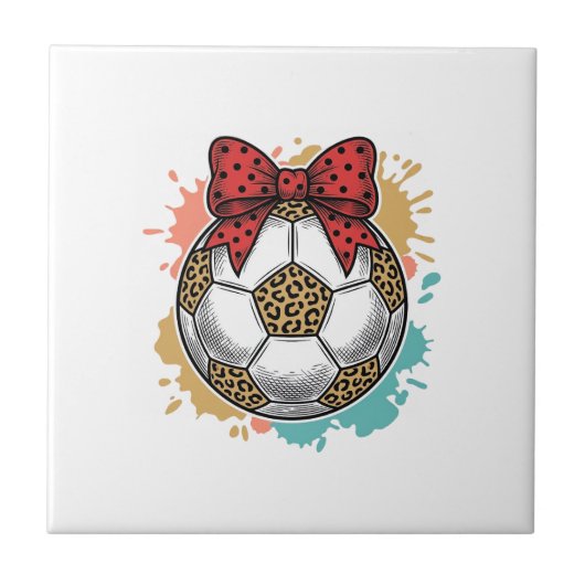 Leopard Fußball Bow Vintage Gravur Shirt Design_ Fliese (Vorderseite)