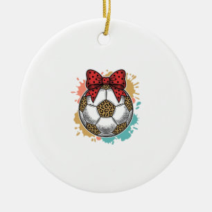 Leopard Fußball Bow Vintage Gravur Shirt Design_ Keramik Ornament