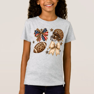 Leopard-Fußball Coquette Bundle USA-Schleife Spiel T-Shirt
