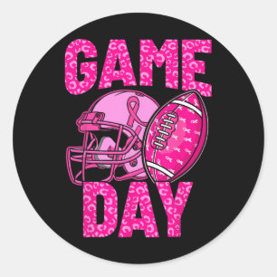 Leopard Game Day Pink American Football Tackle Bre Runder Aufkleber