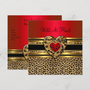 Leopard Geburtstag Wild At Heart Schwarz Gold Rot Einladung