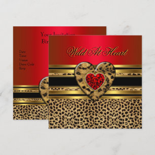 Leopard Geburtstag Wild At Heart Schwarz Gold Rot Einladung