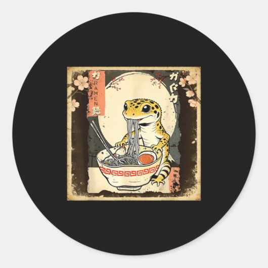 Leopard Gecko Lizard Ramen Crested Gecko Japanese Runder Aufkleber (Vorderseite)