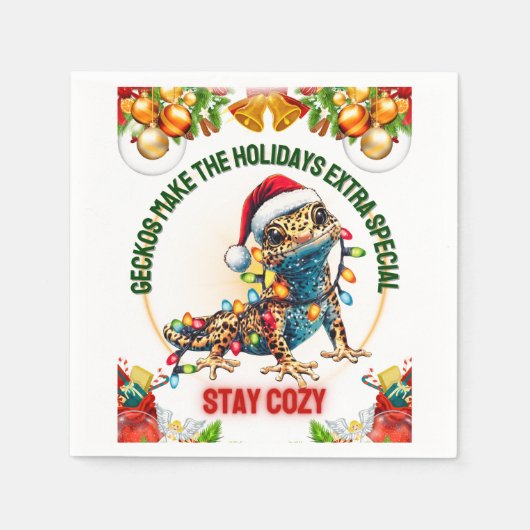 Leopard Gecko Lizard Weihnachtshut Xmas Serviette (Vorderseite)
