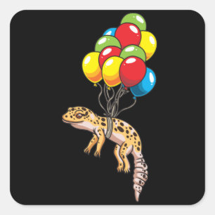 Leopard Gecko mit Balloons Geschenk Quadratischer Aufkleber