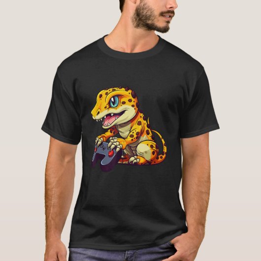 Leopard Gecko Playing Video Game Lizard & Reptiles T-Shirt (Vorderseite)