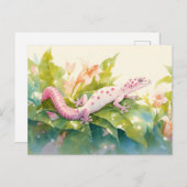 Leopard Gecko with Pink Spot and Lily Flower Postkarte (Vorne/Hinten)
