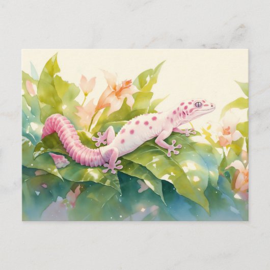 Leopard Gecko with Pink Spot and Lily Flower Postkarte (Vorderseite)