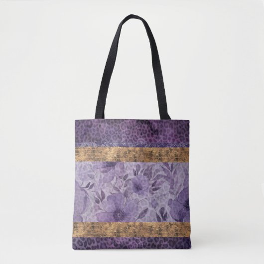 Leopard, gemischt mit lila Blumenmuster Tasche (Vorderseite)