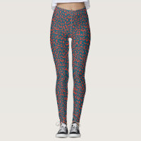 Leopard Gemusterte Leggings - Rot und Schieferblau