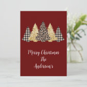 Leopard Gepard Büffel Karo Weihnachtsbäume Karte (Stehend Vorderseite)