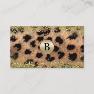 Leopard Gepard Gold Glitter Monogramm Personalisie Visitenkarte