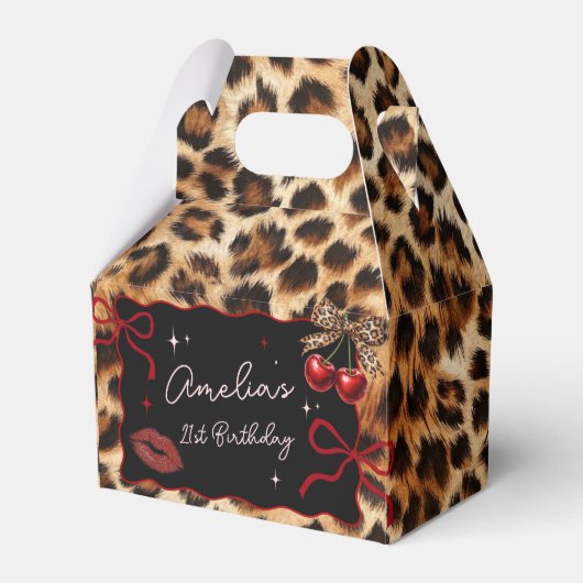 Leopard Gepard Kirsche Geburtstags Favor Box Geschenkschachtel (Vorderseite)