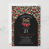 Leopard Gepard Kokette Kirsche Geburtstag Einladung (Vorderseite)