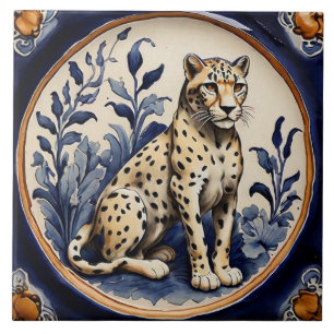 Leopard Gepard Navy Blau Antik Vintage Fliese