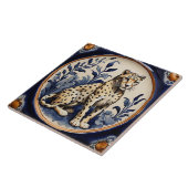 Leopard Gepard Navy Blau Antik Vintage Fliese (Seite)