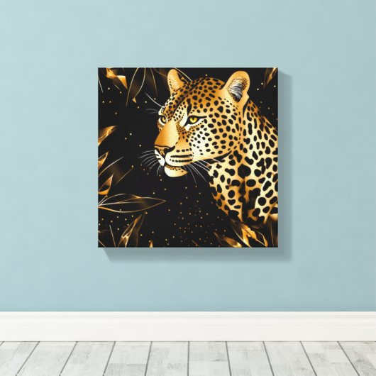 Leopard Gepard Tier Schwarz Gold Leinwanddruck (Insitu (Holzboden))