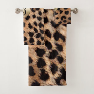 Leopard Gepard Tierdruck Chic Monogramm Badhandtuch Set