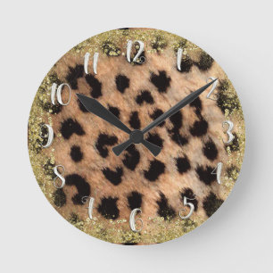 Leopard Gepard Tierdruck Gold Glitter Modern Runde Wanduhr