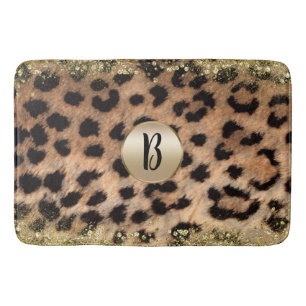 Leopard Gepard Tierdruck Gold Glitter Monogramm Badematte