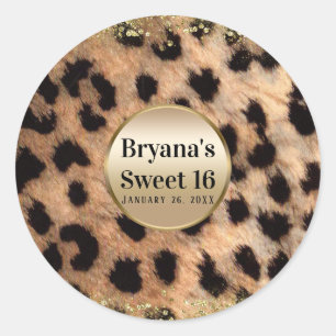 Leopard Gepard Tierdruck Gold Glitter Monogramm Runder Aufkleber