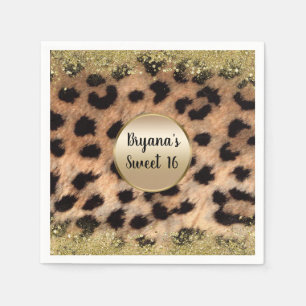 Leopard Gepard Tierdruck Gold Glitter Monogramm Serviette