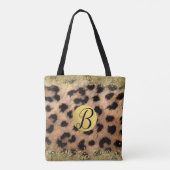 Leopard Gepard Tierdruck Gold Glitter Monogramm Tasche (Rückseite)