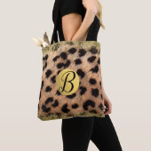 Leopard Gepard Tierdruck Gold Glitter Monogramm Tasche (Von Nahem)