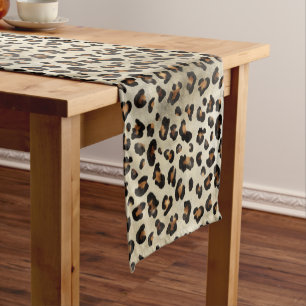 Leopard Gepard Tierdruck Muster Beige Braun Kurzer Tischläufer