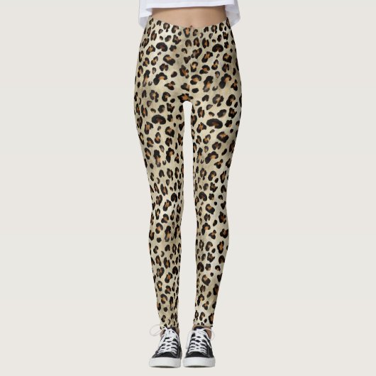 Leopard Gepard Tierdruck Muster Beige Braun Leggings (Vorderseite)