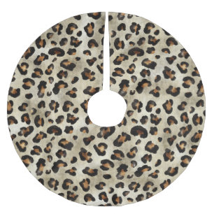 Leopard Gepard Tierdruck Muster Beige Braun Polyester Weihnachtsbaumdecke