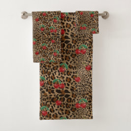 Leopard Gepard Tierdruck Rot Kirsche Badhandtuch Set