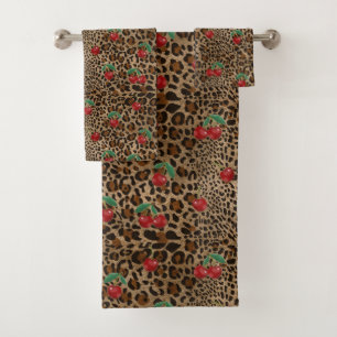 Leopard Gepard Tierdruck Rot Kirsche Badhandtuch Set