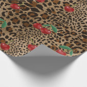 Leopard Gepard Tierdruck Rotkirschmuster Geschenkpapier (Ecke)