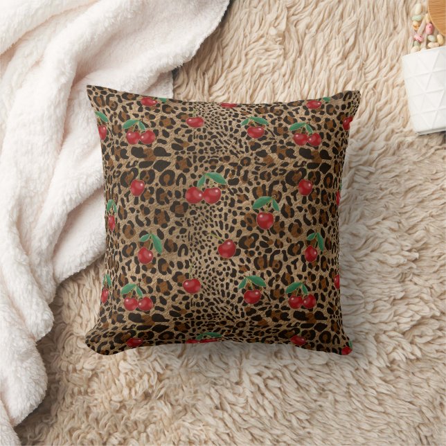 Leopard Gepard Tierdruck Rotkirschmuster Kissen (Decke)