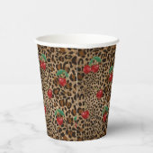 Leopard Gepard Tierdruck Rotkirschmuster Pappbecher (Rechts)