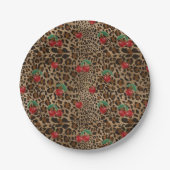 Leopard Gepard Tierdruck Rotkirschmuster Pappteller (Vorderseite)