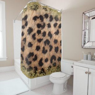 Leopard Gepard Tierprint Gold Glitter Modern Duschvorhang