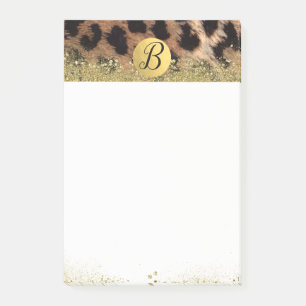 Leopard Gepard Tierprint Gold Glitter Monogramm Post-it Klebezettel
