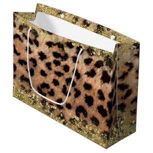 Leopard Gepard Tierprint Gold Glitter Trend Große Geschenktüte