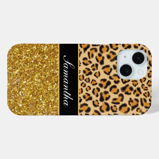 Leopard-Geparden-Glitzer Case-Mate iPhone Hülle (Rückseite (Horizontal))