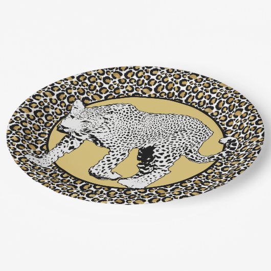 Leopard-Gesamtdesign Pappteller (Schrägansicht)