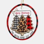 Leopard, Gingham und Buffalo Karierte Weihnachtsba Keramik Ornament (Links)