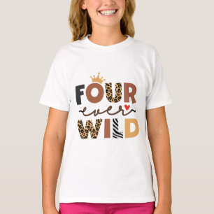Leopard Girl 4. Geburtstag Vier mal Wild 4 Jahre T-Shirt