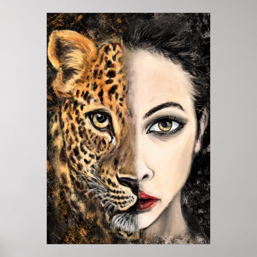 Leopard Girl - Emotion Poster - Malerei (Vorne)